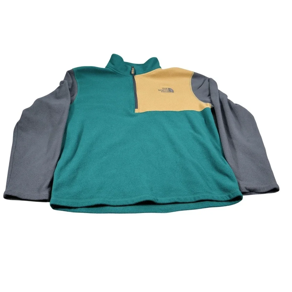The North Face Sweatshirt Mens‎ M Green Pullover 1/4 Zip Fleece Embroidered Logo